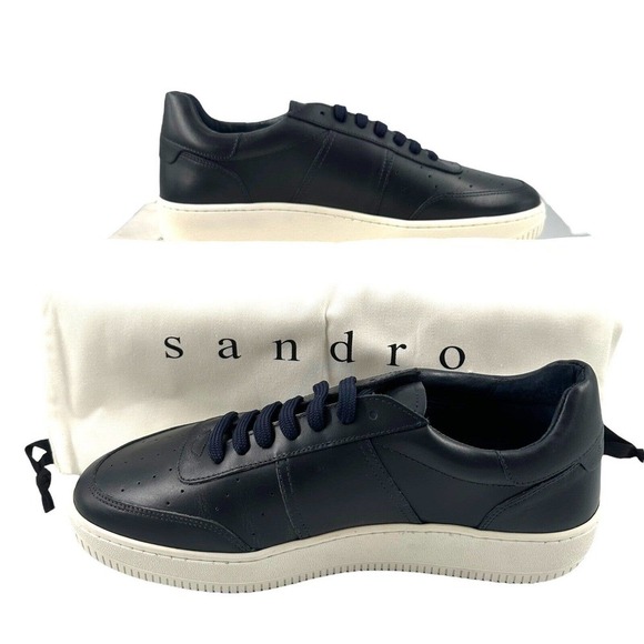 SANDRO MAGIC BLACK PERFORATED TOE SIX EYELET LOW TOP SNEAKERS IN DARK NAVY SZ9US main image 10